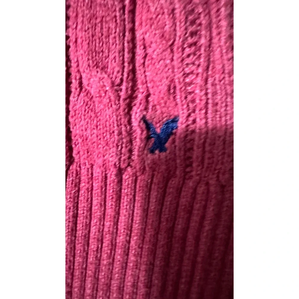American Eagle Pink Cable‎ Knit V-Neck Sweater Medium Long Sleeve Slim Fit